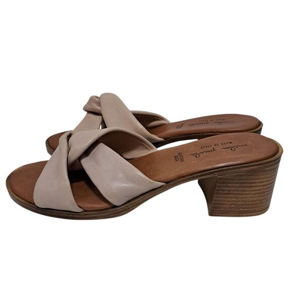 Mila Paoli Knotted Leather Slip On Open Toe Sandal Block Heel Size 9 Rose Pink - Picture 8 of 14